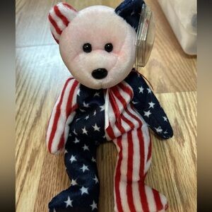 Ty Beanie Babies Baby Spangle The Bear Pink Face Retired Vintage New Patriotic